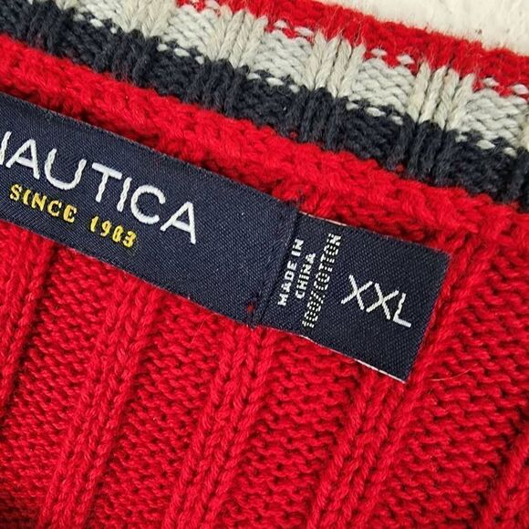 Nautica Men's Red Long Sleeve Knitted Pullover Sweater Size 2XL - Picture 9 of 11